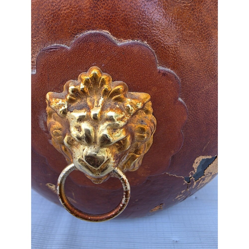 Vintage Mid Century Italian Leather Decanter Lion Head Italy Made Barware Decor - Picture 2 of 11